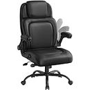 Yaheetech Faux Leather Executive Office Chair with Flip-up Armrests Large Cushioned Seat Task Chair Adjustable Ergonomic Desk Chair for Home Office Black