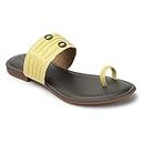 SHENELLFASHION Women's Fancy Comfortable Flat Slippers & Sandals with Soft Bottom (Yellow & Black, numeric_8)