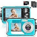 RHSTAO Underwater Camera - 4K Waterproof Digital Camera with 64GB Card, Full HD 2.7K Video Autofocus Function with Selfie Dual Screens and16X Digital Zoom, 11FT Snorkeling Camera