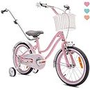 sun baby Bicicleta para niñas Heart Bike, tamaño de Rueda 12 14 16 Pulgadas, con Barra de Empuje Desmontable, Bicicleta Infantil para niñas de 2 a 6 años (16 Pulgadas, Rosa)