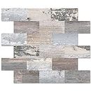 DEWOO Self Adhesive Wall Tiles,Peel and Stick on Wall Tiles,Splashback for Kitchen Wood Look 10-Sheet (13.5" x 11.4")