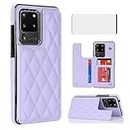 Asuwish Phone Case for Samsung Galaxy S20 Ultra 5G Wallet Cover with Screen Protector and Leather RFID Credit Card Holder Stand Cell Accessories S20ultra 20S S 20 A20 S2O 20ultra G5 Women Purple