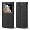 Nokia Lumia 650 Case, Wood Grain Leather Case with Card Holder and Window, Magnetic Flip Cover for Nokia Lumia 650