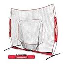 PowerNet 7x7 PRO Net with One Piece Frame (Red) | Baseball Softball Practice Net | Training Aid for Hitting Pitching Batting Fielding Portable Backstop | Bow Style Frame | Non-Tip Weighted Base