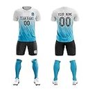 Custom Soccer Jersey Uniform for Men Women Boy Personalized Shirt and Shorts with Name Number, White&blue-17, One Size