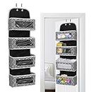PrettyKrafts Over Door Hanging Organizer with 4 Large Pockets,Wall Mount Storage with Clear Windows and 2 Metal Hooks, Non-Woven Fabric Closet Organizer for Bedroom Nursery Pantry Toys (Diam Black)