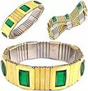 Rising Deal Attractive Golden Bracelet For Men (Green) Stone