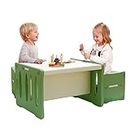 Benarita Kids Table and 2 Chairs Set, Plastic Activity Table for Toddler Reading, Arts, Crafts, Montessori Furniture with Storage Space for Playroom Snack Time, Gift for Boys & Girls(Green & Grey)