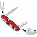 Prateek 4-in-1 Stainless Steel Travel/Camping Folding Multi Swiss Tool Pocket Cutlery Set Spoon Fork Knife Set (Red) (1)