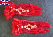 GIRLS Red LACE GLOVES Wedding Christening Christmas Party Clothing Accessory