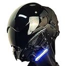 Marikito maschera cyberpunk con luci LED, maschera robocop, Maschera cyberpunk, Maschera meccanica della polizia, maschera leggera principale, ricarica usb, La maschera è adatta per adulti.