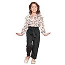LILPICKS Girls' Polycotton Floral Print Frilled Top with Trouser Set (Beige & Green, 10-12Y)