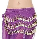WAYDA Hip Scarf for Belly Dancing, Women's Sweet Belly Dance Hip Scarf with 128 Gold Coins Skirts for Bellydance, Zumba or Yoga Class, Excellent for Bellydance Practice