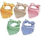 5PCS Summer Dog Bandanas Birthday Cute Soft Cotton Puppy Cat Scarfs Washable Daily Handkerchief Pink Green Blue Khaki Comfortable Gifts, Adjustable Accessories for Small Medium Large Girl Boy Pup Pet