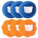 mewmewcat 6PCS Clothes Anti-Winding Adsorption Hair Removal Cleaning Ball Dryer Ball for Clothing Pet Hair Remover Reusable Hair Remover Washing Machine Hair Catcher Laundry Ball (3 Blue 3 Orange)