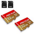 2 Pack Micro SD Card 32GB with SD Adapter High Speed Memory Card Up to 80Mb/s UHS-I Class 10 Memory TF Card for Tablet/Mobile Phone/Camera/Car Audio/Game Console (TF162 Red Gold 32GB)