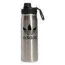 adidas Originals 600 ML (20 oz) Metal Water Bottle, Hot/Cold Double-Walled Insulated 18/8 Stainless Steel, Stainless Steel/Black/Black, One Size