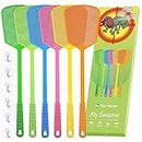 Kensizer 6-Pack Plastic Fly Swatters Heavy Duty, Multi Pack Flyswatter Jumbo Long Handle Fly Swat Shatter Bulk, Large Bug Swatter That Work for Indoor and Outdoor