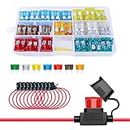 Automotive Fuses Assortment Kit Includes 120Pcs Standard Blade Fuse 10Pcs 14AWG ATC/ATO Inline Fuse Holder 1Pcs Fuse Puller, 5A 7.5A 10A 15A 20A 25A 30A Car Fuses Assorted Set for Car RV Truck Boat