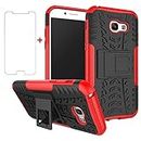 Phone Case for Samsung Galaxy A5 2017 with Tempered Glass Screen Protector and Stand Kickstand Hard Rugged Hybrid Accessories Heavy Duty Shockproof A52017 A520F Samsunga5 5A 5 galaxya5 A5case Red