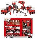Yetli Construction DIY with Working Drill Machine Pretend Play Toy Trucks Play Set Building Vehicles Set for Kids, Boys and Girls (DIY with Working Drill)(Red)