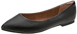 Amazon Essentials Women's Pointed-Toe Ballet Flat, Black Faux Leather, 8.5
