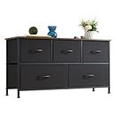 Somdot Dresser for Bedroom with 5 Drawers, Wide Storage Chest of Drawers with Removable Fabric Bins for Closet Bedside Nursery Living Room Laundry Entryway Hallway, Black/Rustic Brown