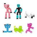 Zing Stikbot Family Pack, Set of 6 Stikbot Collectable Action Figures, Includes 2 Stikbots, 2 Junior Stikbots, 1 Bulldog, and 1 Cat, Stop Motion Animation - in Eco-Friendly Packaging