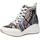Cestfini Graffiti High Top Wedge Sneakers for Women Breathable White Black Platform Sneakers Lace up Womens Canvas Shoes W143-RTW15-GRAFFITI-9.5-CA
