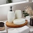 Ceramixs Ghar Ceramic Bathroom Accessories Set for Utility and Bathroom Decor | Liquid Soap Dispenser, soap Tray, Toothbrush Holder Hand Crafted (Color : Pure White) NBATH_0001