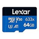 Lexar 633x 64GB Micro SD Card, microSDXC UHS-I Card W/O SD Adapter, microSD Memory Card up to 100MB/s Read, A1, Class 10, U3, V30, TF Card for Smartphones/Tablets/IP Cameras (LMS0633064G-BNNAA)
