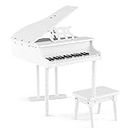Costzon Classical Kids Piano, 30 Keys Wood Toy Grand Piano with Music Stand and Bench, Mini Musical Toy for Child, Ideal for Children's Room, Toy Room, Best Gifts (Straight Leg, White)