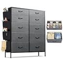 WLIVE Dresser for Bedroom with 10 Drawers, Tall Storage Tower with Drawer Organizers, Side Pockets and Hooks, Fabric Dresser, Chest of Drawers for Living Room, Closet, Hallway, Nursery, Dark Grey