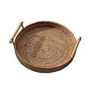 MOEIDO Plateau Petit déjeuner Round Rattan Storage Tray Hand-Woven Wicker Basket with Handle for Bread Fruit Food Breakfast Display Storage Baskets (Color : 23x23x7cm)