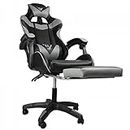 Chaise de gaming avec repose-pieds et 2 coussins | Chaise de bureau ergonomique moderne avec footrest + 2 coussins (noir)