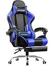 GTPLAYER Gaming Chair, Computer Chair with Footrest and Lumbar Support, Height Adjustable Game Chair with 360°-Swivel Seat and Headrest and for Office or Gaming (Faux Leather, Blue)