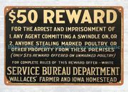 $50 REWARD SERVICE BUREAU DEPARATMENT poultry Wallaces Farmer Iowa metal tin