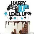 Gidobo Décorations de gâteau d'anniversaire pour 10e anniversaire - Noir pailleté avec manettes - Dix ans - Jeu vidéo - Fournitures de fête d'anniversaire pour garçons