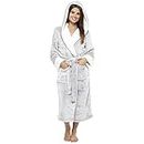 Style It Up Ladies Luxurious Soft Dressing Gown Hooded Plain Fluffy Snuggle Fleece Warm Robe, (GREY, 16-18)