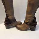 Freebird By Steven Womens Size 10 M Coal Tan Distressed Zip Laceup Tall Boots