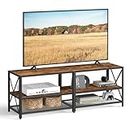 VASAGLE TV Stand, TV Table for TV up 60 Inchs, with Shelves, Steel Frame, Living Room, Bedroom Furniture, Rustic Brown and Black LTV094B01