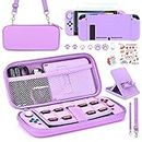 Younik Switch Accessories Bundle, 15 in 1 Switch Accessories Kit for Girls Include Switch Carrying Case with 9 Game Card Slots, Adjustable Stand, Protective Case for Switch Console & J-Con(Purple)