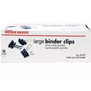 Office Depot Brand Binder Clips, Large, 2in Wide, 1in Capacity, Black, Box Of 12