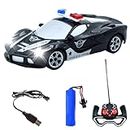 WISHKEY Plastic Remote Control Police Car, Battery Operated Racing Remote Control Car for Kids, RC Cool Design Car with High Gloss Finish, Black, Age 4+ Years (Pack of 1)