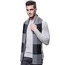 ULSTAR Scarf for Men, Soft Warm Merino Wool Men Scarf for Autumn Winter Spring (Black&Grey)