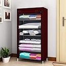 Ebee Metal 6 Shelves Cloth Cabinet (Maroon)