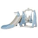 Keezi Kids Slide Swing Set with Basketball Hoop, 3 in 1 Climbing Frame Cubby House Toddler Fold Up Cardboard Slides Playground Outdoor Indoor Activity Sports Center Gym, Ball Pump Blue
