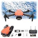 Zv1-728drone-2024 Latest Drone with 4K Uhd Camera,Foldable Rc Quadcopter,Small Fpv Drone with Gps Auto Return,Drones with Dual Camera for Adults Beginner,Obstacle Avoidance,With 3 Batteries (Orange)