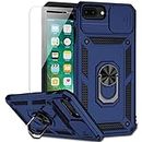 for iPhone 8 Plus / iPhone 7 Plus / iPhone 6 Plus Case with Camera Lens Cover HD Screen Protector, 15 ft Military Grade Drop Protection Magnetic Ring Holder Kickstand Protective Phone Case (Navy Blue)