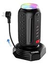 Power Bar Tower-Surge Protector-Fast Charging 30W-Multiple Plug Outlet Spin Tower Station-Colorful Night Light-15 AC Outlets,2 Type C Ports-6.5ft Retractable Extension Cord for Workshop,Garage.